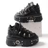 Fashion Women Lace-Up Round Toe Sneakers Woman Black Thick Bottom Metal Decoration Platform Shoes Luxury Brand Punk Shoes Men's