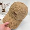 Autumn and Winter Lamb Wool Letter Baseball Cap for Women Versatile Retro Curved Brim Face Showing Small Hat Warm Plush Peaked Cap for Men