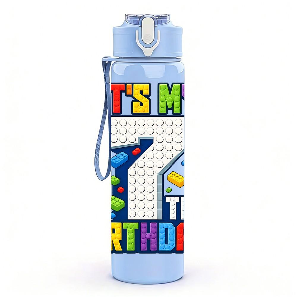 1PC It Is My 7th Birthday Cartoon Print 750ml Color Plastic Sports Water Bottle Leakproof Flip Straw Lid Suitable for Sports Office Home Use