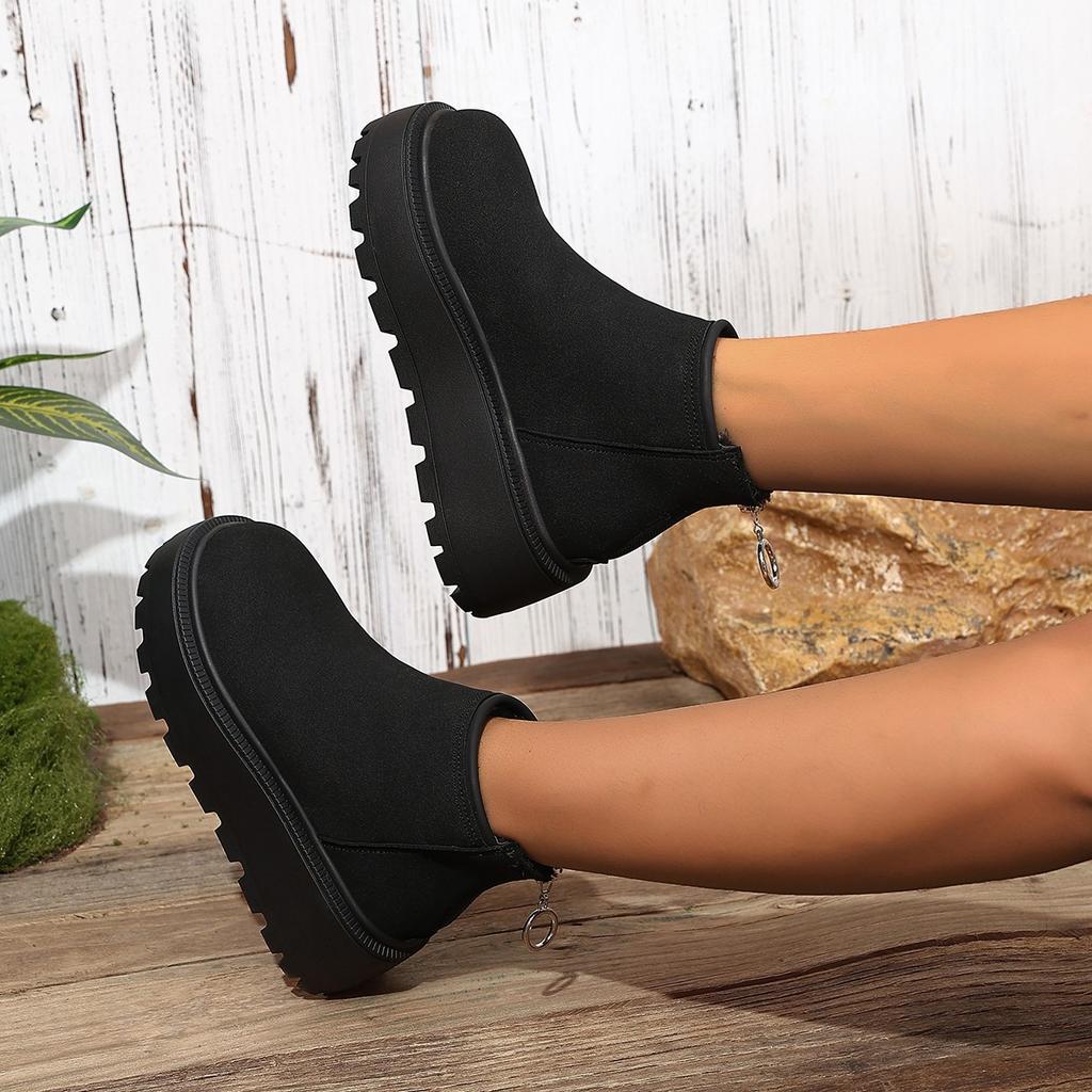 Fashion Leather Snow Boots Women Ankle Booties Platform Wedge Winter Plush Chelsea Boots Shoes for Women