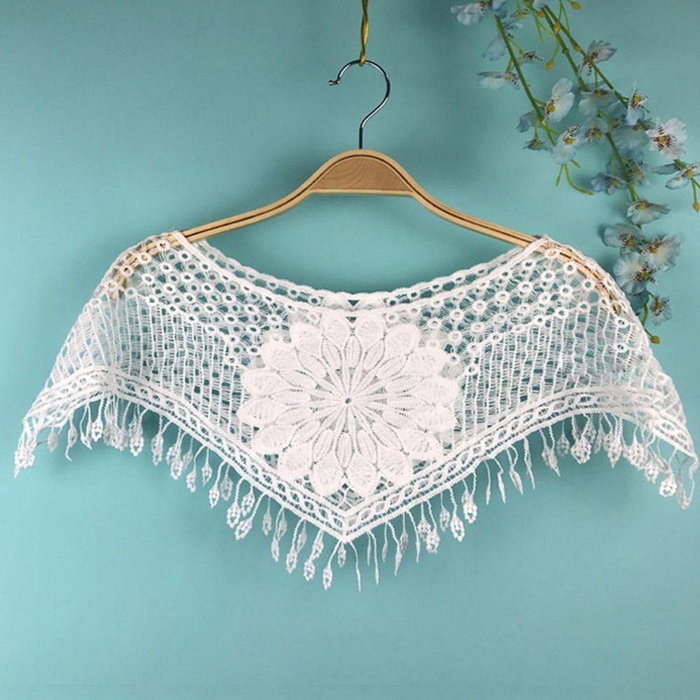 Pure Color Lace Shawl Lace Fake Collar Cape Cross Cloak Hollow Out Shawl Spring Autumn