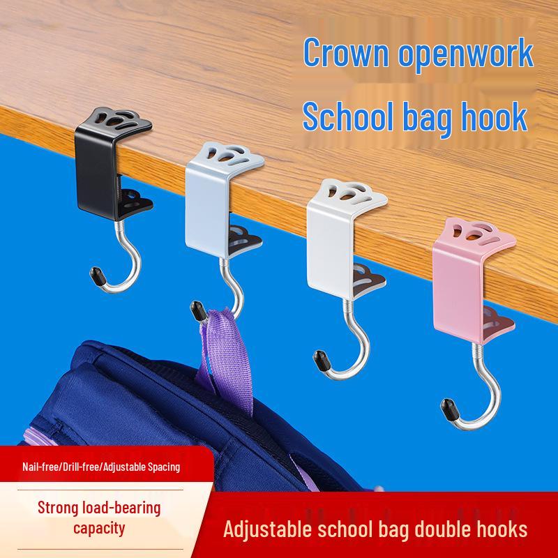 Прикроватный студенческий стол Крючки-короны - Двойные и одинарные крючки без сверления для школьных сумок, розовый и черный