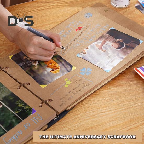 Scrapbook Photo Album DIY Hard Cover Loose Leaf Vintage Kraft Paper Lace-up Wedding Travel Baby Family Children Anniversary Picture Collection Book