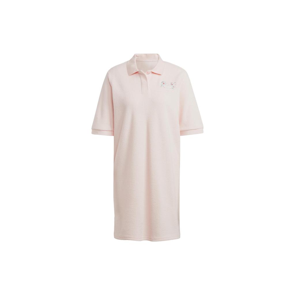 Adidas Оригинальное жаккардовое спортивное свободное платье с короткими рукавами и цветочным принтом трилистника, женское платье ледяного цвета IP3754