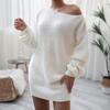 Women's  And Winter Long-sleeved Sexy One-word Collar Louj Casual Loose Knitted Sweater Dress