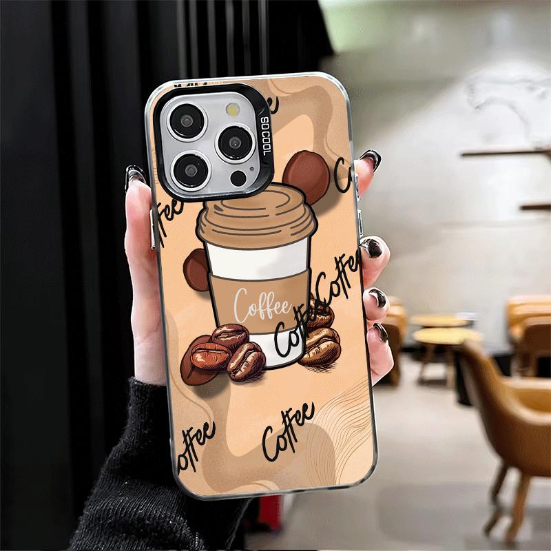 Черный Кофе Модный Стиль Ударопрочный Чехол для Телефона для iPhone 17 Air 16 16E 15 Pro Max 14 Plus 13 Mini 12 Задняя Крышка Противоударный Веселый