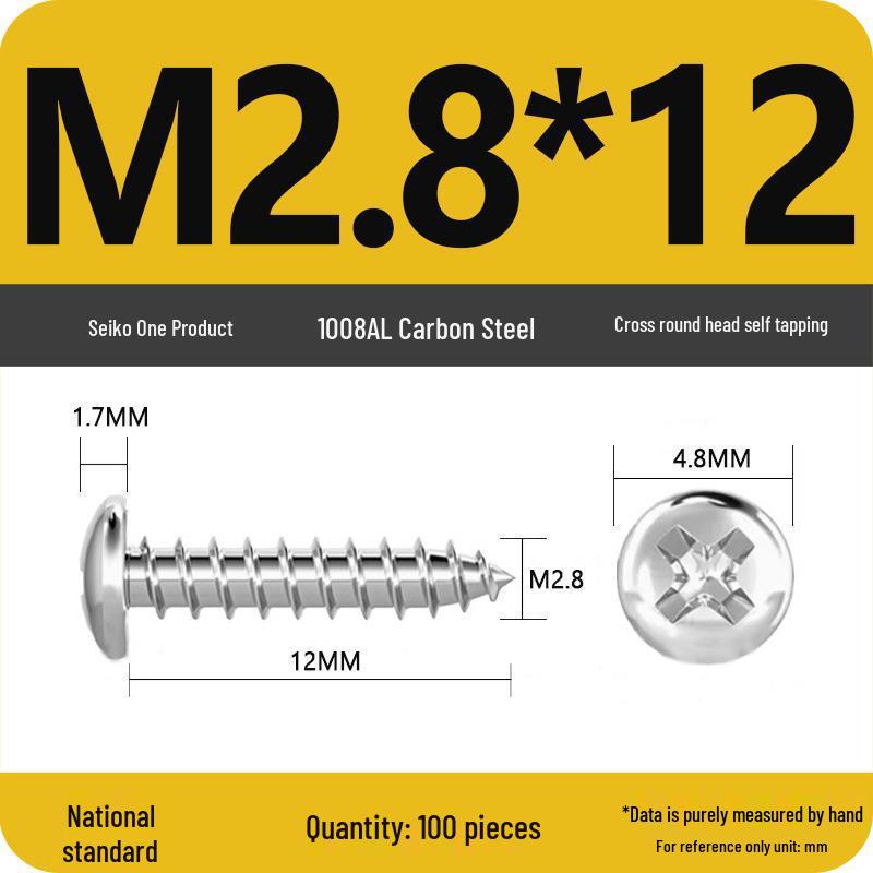 Galvanized Self-Tapping Screws, Round Head, White Zinc, PA Cross Pan, Pointed Tail M1.2-M4