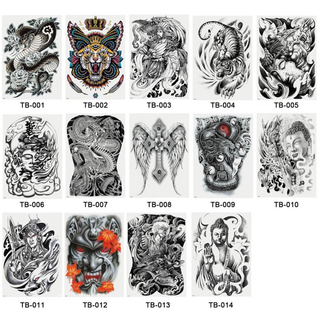 Large Black Men Women Waterproof Body Art Full Back Temporary Tattoo Stickers