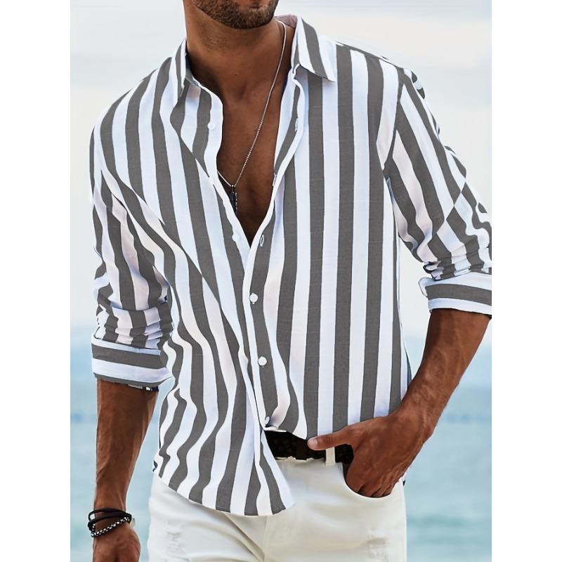 Striped Color Blocked Long Sleeved Shirt for Men In Spring Simple Solid Color Shirts Men’s
