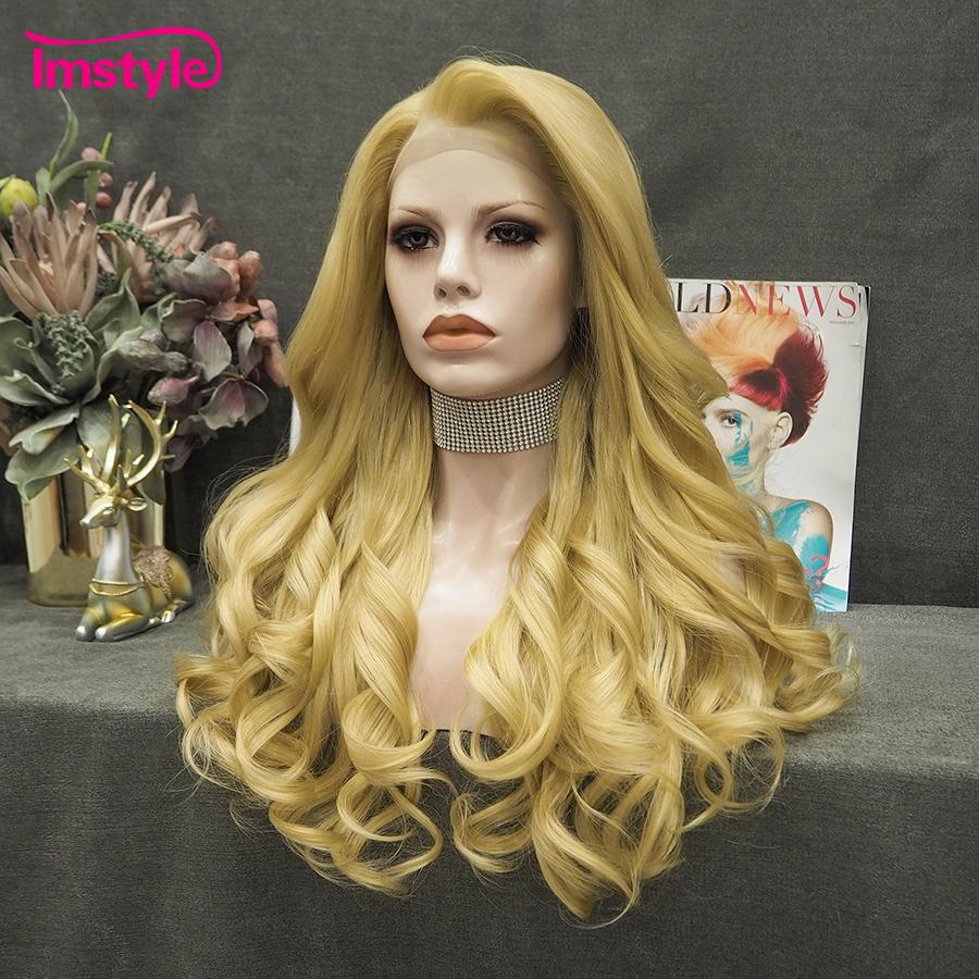 Imstyle синтетический парик спереди, светлые кружевные парики для женщин, термостойкое волокно, бесклеевые натуральные волнистые парики для женщин, косплей