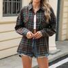 Женская модная широкая клетчатая куртка-рубашка с длинными рукавами и карманами на пуговицах