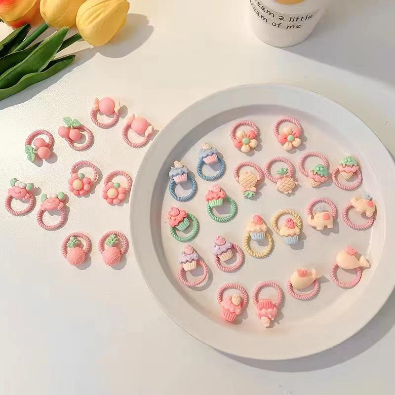 Ladies' Cute Colorful Hair Accessories Set Elastic Flowers and Star Shaped Clips, Non Marking Ponytail Fixing Device, Multi Color Combination, No Box