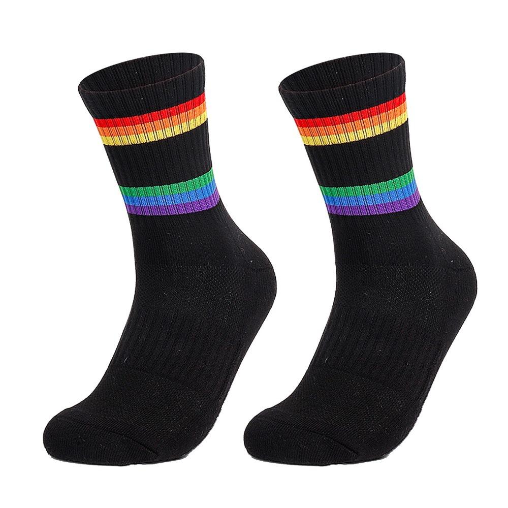 2PCS Cotton Striped Socks Rainbow Stripe Sports Running Socks Sweat Absorbing Running Socks Running