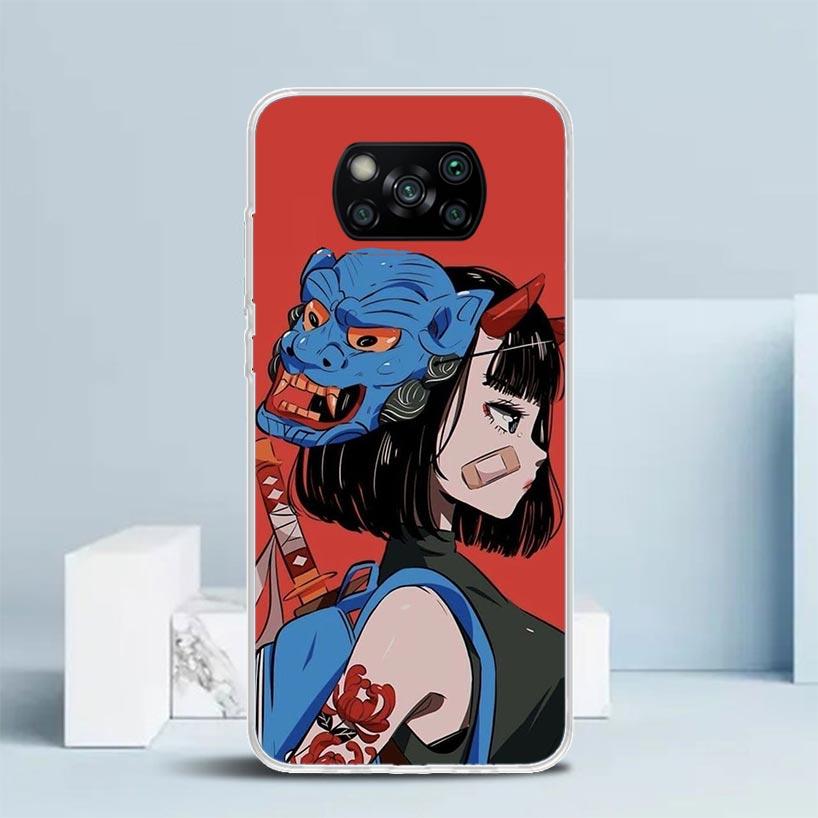 Чехол для телефона в японском стиле с аниме-девушкой для Xiaomi Poco F7 Ultra X5 X6 X7 Pro M7 Redmi 15C 15 13C 13 12C 12 10C 10 10A 9 9C 9A 9T C