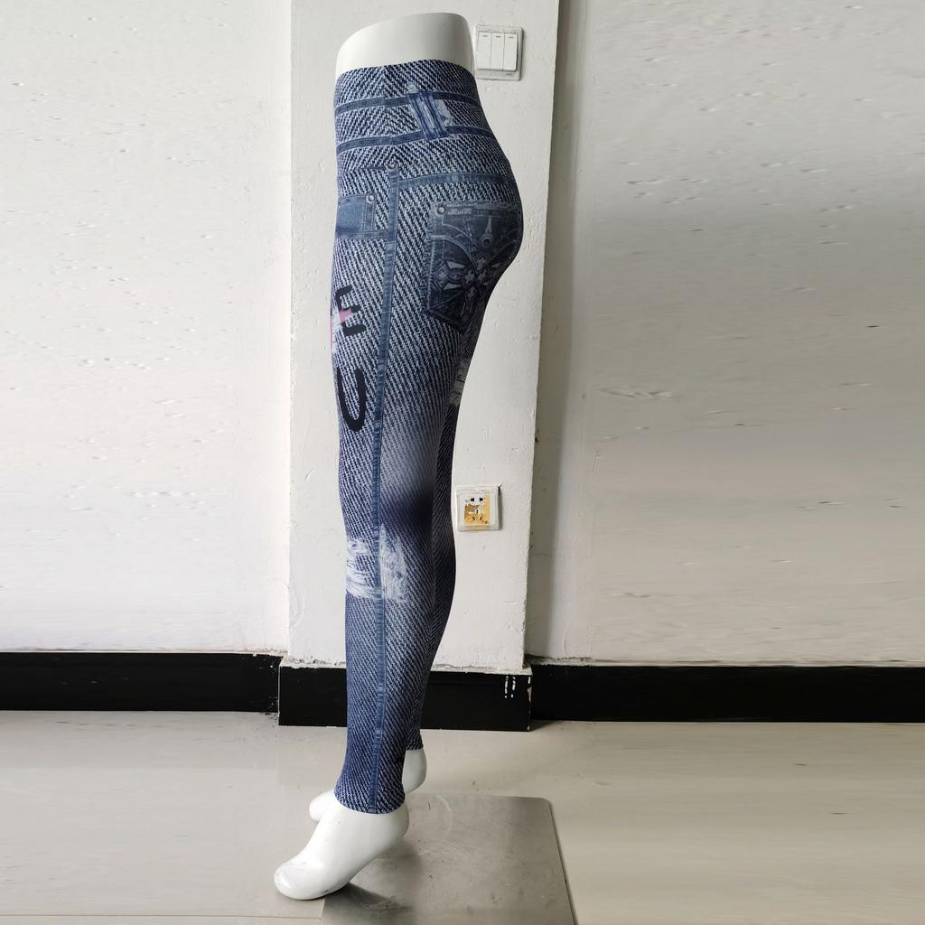 Штаны для йоги женские с принтом джинсовые обтягивающие брюки с высокой посадкой быстросохнущие эластичные спортивные брюки для бега и фитнеса