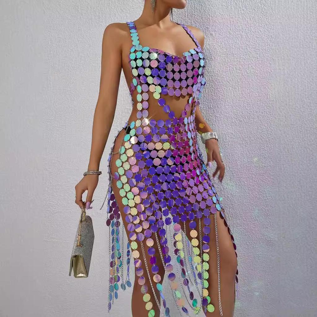 Sexy Sequin Backless Nightclub Dress for Women - Colorful & Chic (2025)