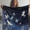 1pc Flannel Throw Blanket, White Doves & Snowflakes Print, Soft Warm Cozy Blanket for Sofa, Bed, Car, Office, Camping, Travel, A