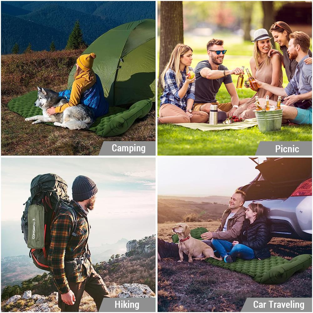 TOMSHOO Спальный коврик для кемпинга с подушкой Сверхлегкий надувной спальный коврик надувной матрас для