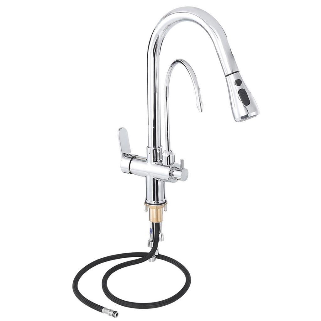 G1/2 Современный 3 в 1 Фильтр-очиститель Кухонный кран Двойная ручка Выдвижная мойка Горячая Холодная Вода
