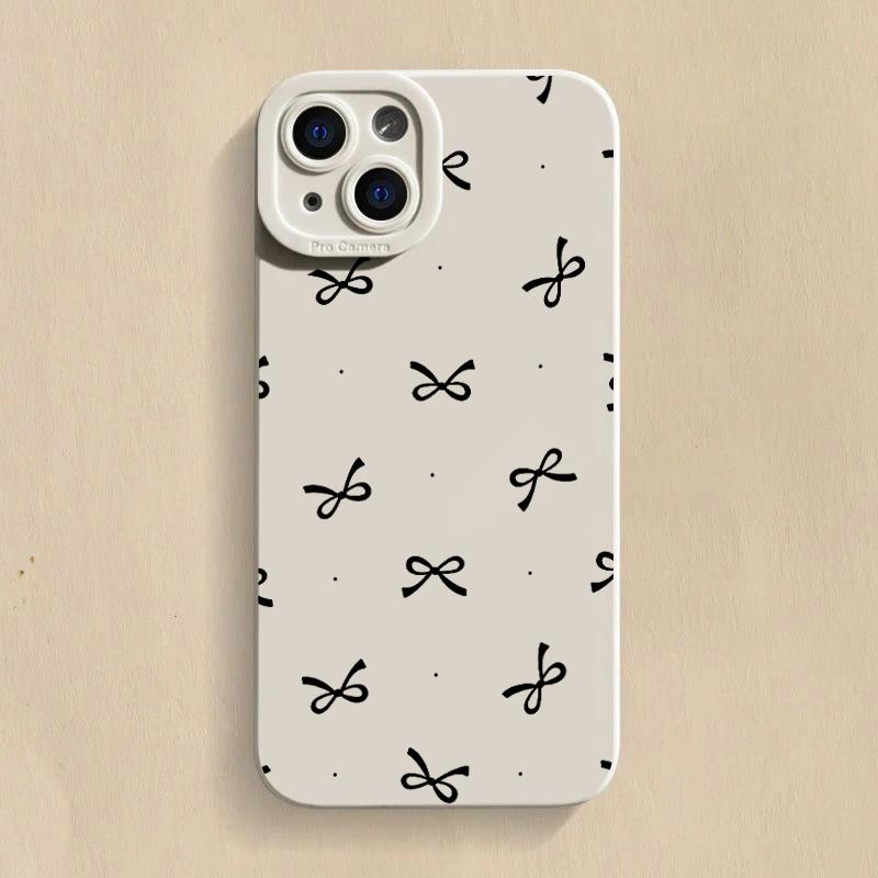Black Bow Phone Case For iPhone 16 Pro Max 11 12 13 12 14 15 16 Pro X XR XS 7 8 Plus 16E SE 2020 Shockproof Silicone Soft Cover