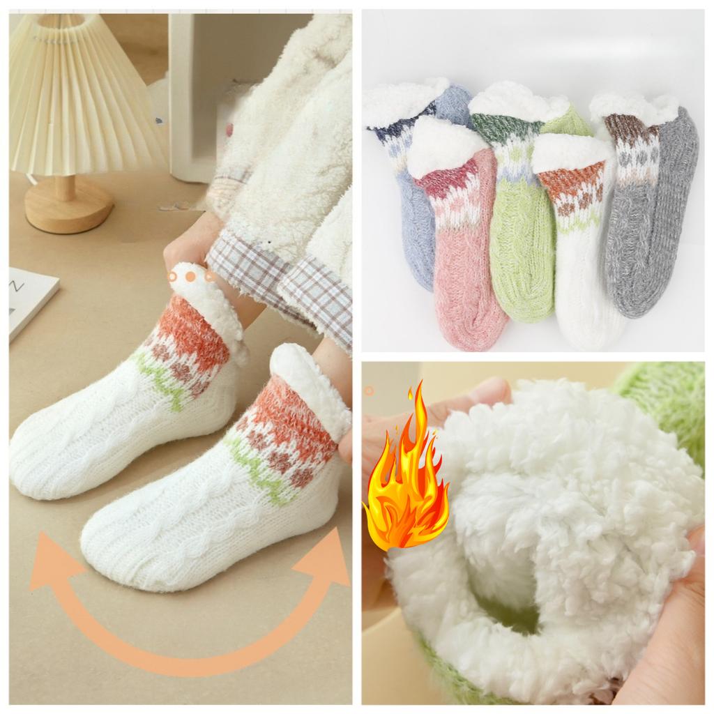 Fashion Plush Floor Socks Women Anti Slip Flower Thick Thermal Socks Autumn WinterAnkle-high Hosiery Slippers Socks Indoor