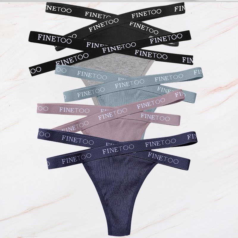 FINETOO 5 шт./компл. M-XL G-string Хлопковые женские трусики с перекрестными бретельками Femme Тонг Сексуальное кружевное белье с вырезами Трусы с надписью на поясе