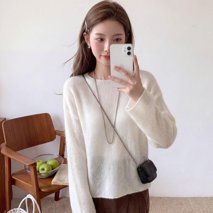 Women Autumn Winter Loose Knitted Sweater Soft Warm Long Sleeve Solid Color Casual Oversized Pullover Daily Streetwear Tops