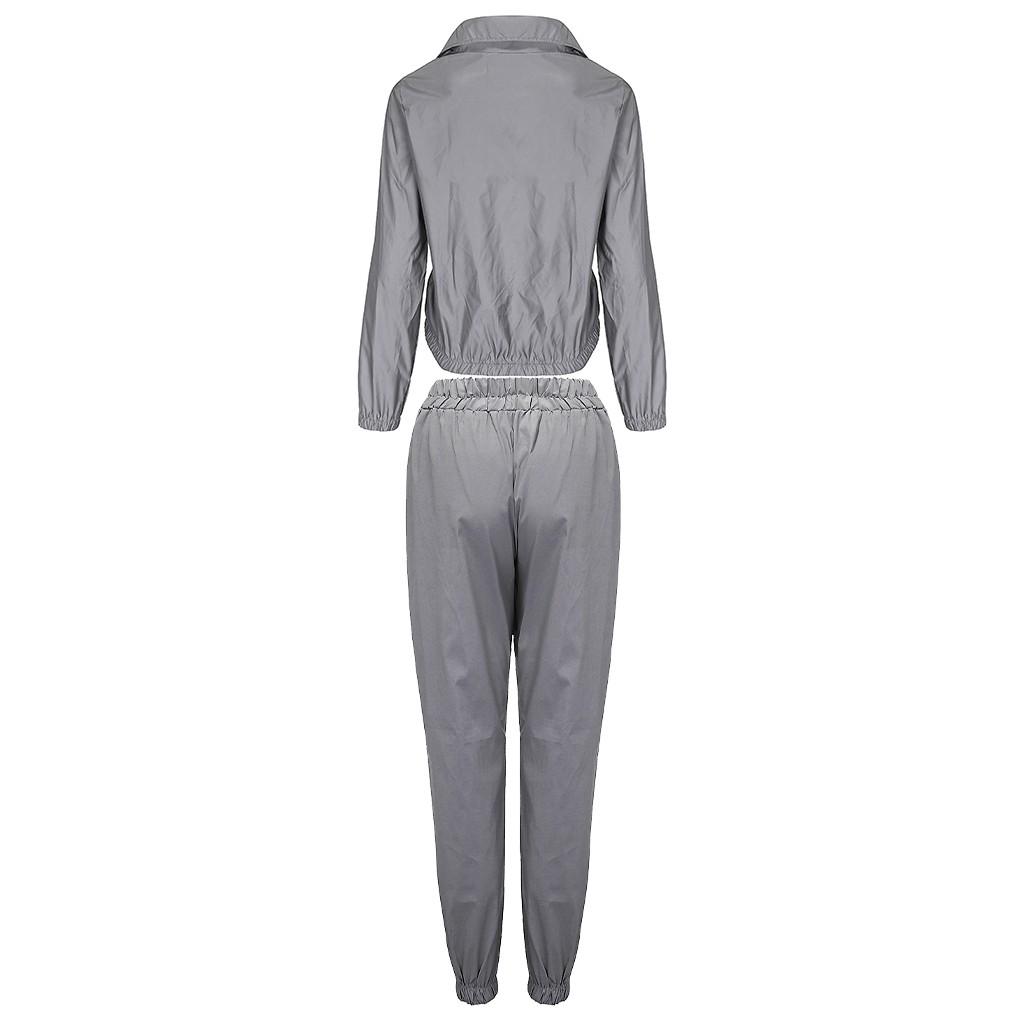 Женский повседневный модный светоотражающий комплект с длинным рукавом, укороченные топы + брюки