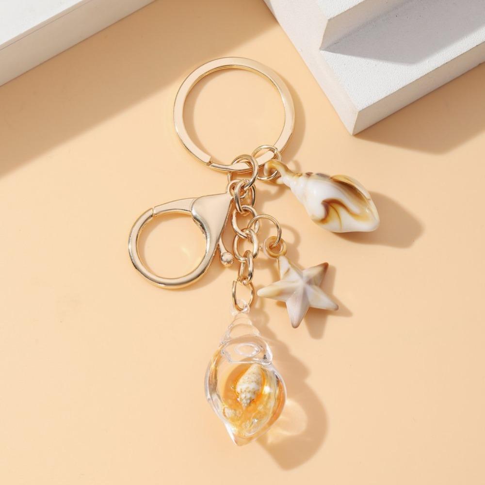 Bohemian Style Luminous Conch Keychain Backpack Decor Starfish Shell Keyring Summer