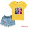 Kids Girls Anime Cartoon Super Star Rumi Zoey Mira POP Singer Printing Cotton Short Sleeves T-shirt Jeans Shorts Clothes Set