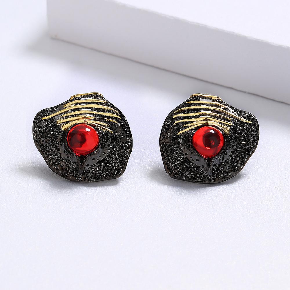 Creative Earring for Women Unique Irregular Black Gold Earring Inlaid Red Gemstone Earring Italian Jewelry Earring Women Jewelry