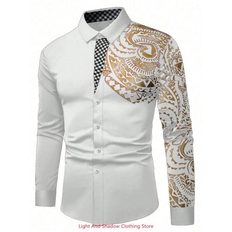 Новая стильная мужская рубашка в стиле business casual с длинным рукавом, классический воротник с принтом, удобная мужская одежда для вечеринок