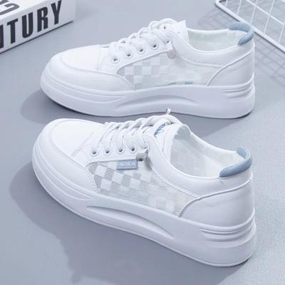 BKQU Женская обувь Летняя мода Повседневная белая кружевная дышащая сетчатая платформа плоские женские кроссовки