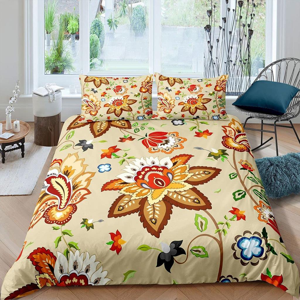 Comforter Retro Flowers Watercolor Yellow Floral Green Leaves Plant Comforter And 2 S Trippy Style Bedding Set