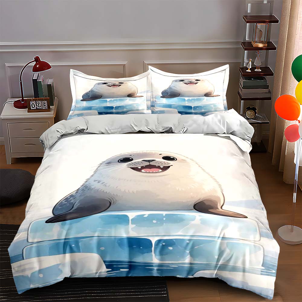 Smiling seal on ice. Bedding sets Duvet cover sets Duvet covers Pillowcases(1 * Duvet Cover 2 * Pillowcases, without duvet insert)