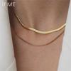 1PCS Vintage Layered Flat Snake Chain Herringbone Necklace for Women Simple Gold Color Metal Clavicle Chain Necklaces Party Jewelry