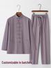 Men's Chinese Style Long-Sleeve Tang Suit Set with Frog Buttons - Retro Tea & Tai Chi Two-Piece