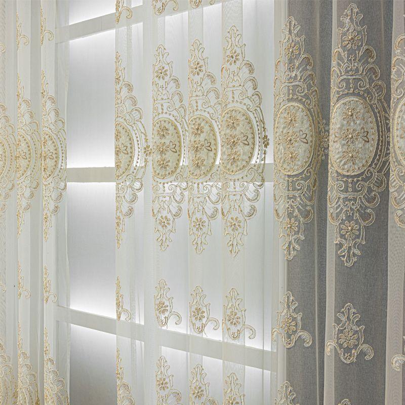 Роскошные европейские вышитые прозрачные шторы для гостиной, балкона и спальни - защита от ультрафиолета, полиэстеровые шторы, пригодные для машинной стирки