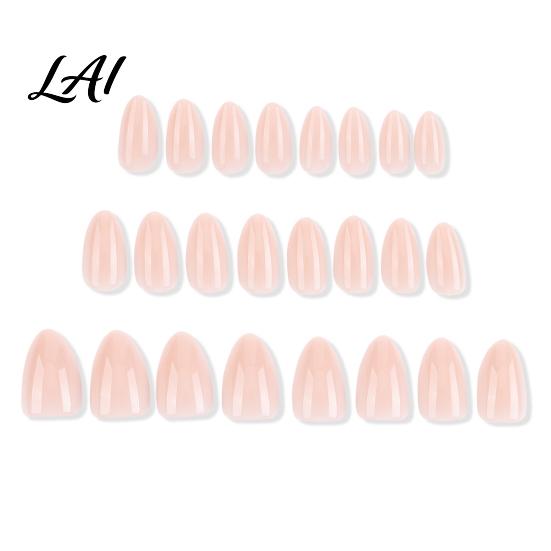 Natural Press-On Nails 24Pcs Women Nude Press on Nails Glossy Almond Stick-on Fake Full Cover Long Glue False Pre-shaped