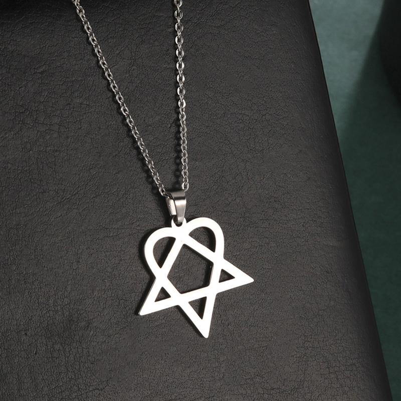 Classic Simple Heartagram Star Heart Stainless Steel Pendant Necklace Jewelry