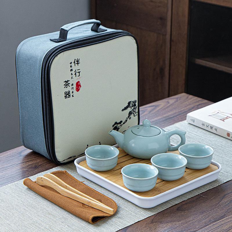 Portable Ceramic Ding Kiln Travel Kung Fu Tea Set Kuaike Cup Storage Bag Company Event Gifts