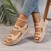 Повседневные сандалии на липучке с вырезами телесного цвета Женские 2025 Лето Круглый носок Клиновидный каблук Сандалии Удобная мягкая подошва Нескользящие Туфли для мамы