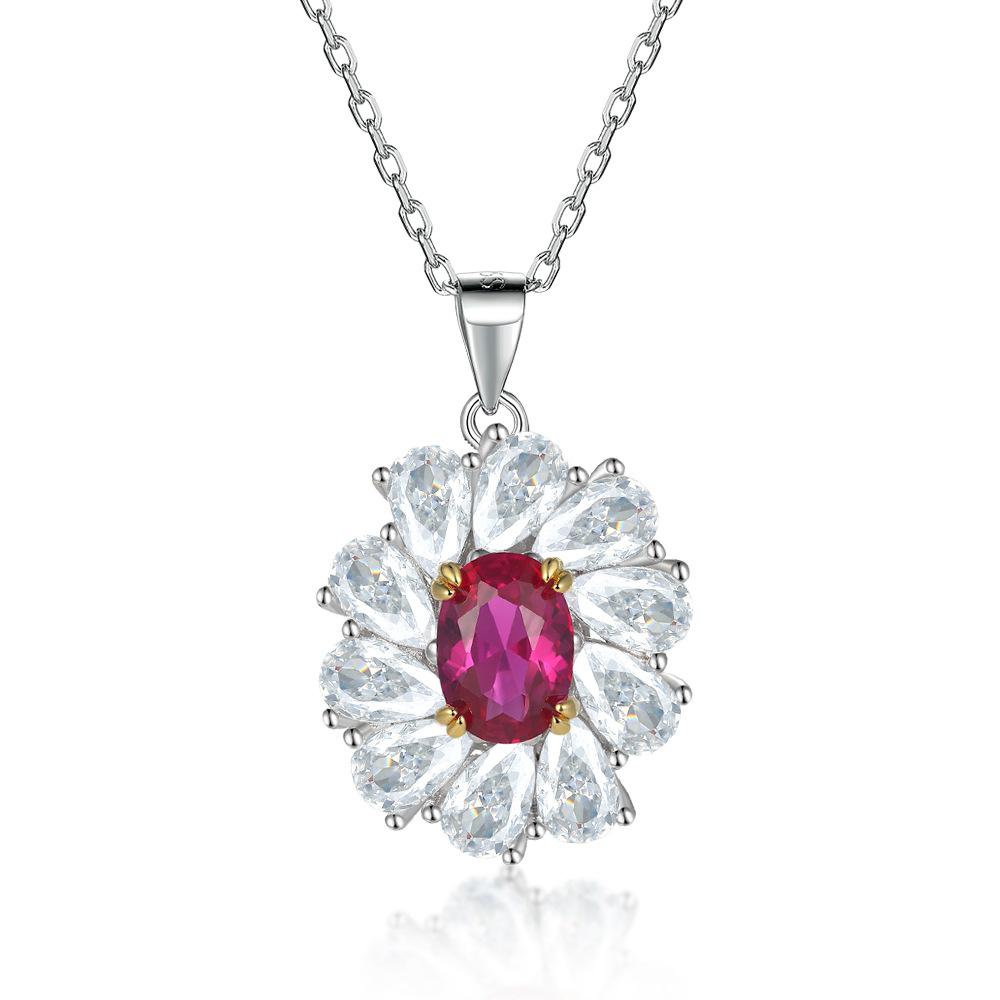 Full Circle Of Water Drop-Shaped Zircon Necklace Women'S Fashion Ruby Pendant Necklace Simple And Versatile S925 Silver Necklace