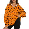 Women's Fashion Casual Long Sleeve Halloween Printed Zipper Turtleneck Drop Shoulder Sweatshirt Top