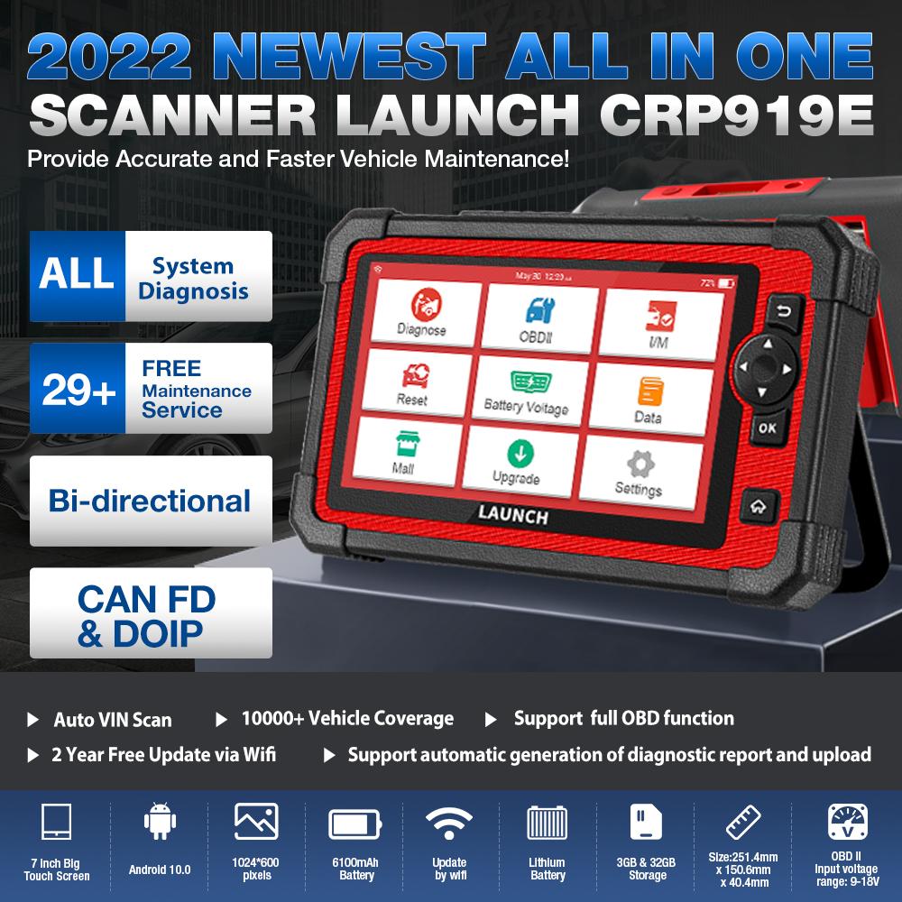 LAUNCH EU Version CRP919E Car Diagnostic Tool Full System Automotive Scanner Active Test CANFD/DIOP With 29+ Reset Function