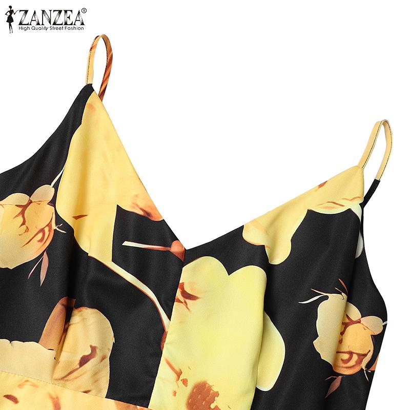 ZANZEA Женское праздничное повседневное платье без рукавов с V-образным вырезом и цветочным принтом в стиле бохо