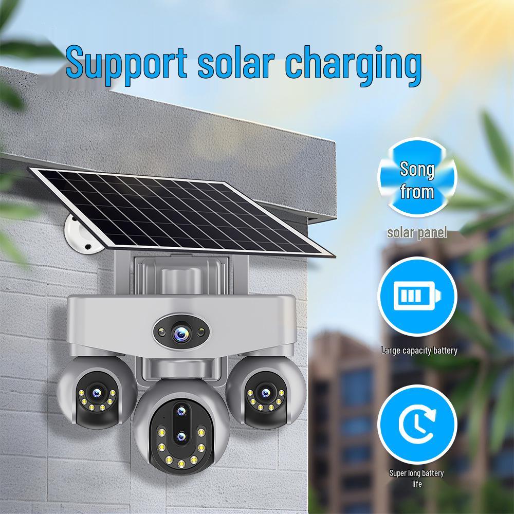 V380 Solar 4G Network Waterproof Camera with Alarm and Triple-Screen Monitor