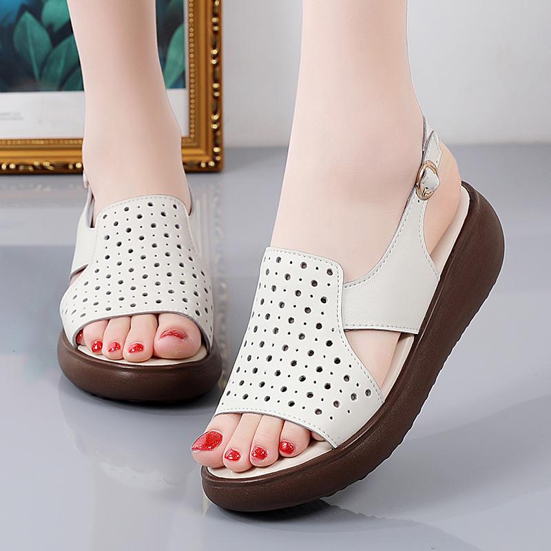 Женские сандалии, повседневная белая обувь для медсестер на платформе, мягкая обувь на плоской подошве, черная прогулочная обувь на толстой подошве для женщин