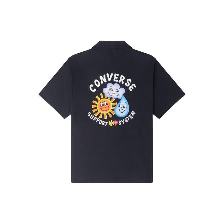 Converse Рубашки Мужские Черная Лацканы Умеренная Рубашка 10024751-A04