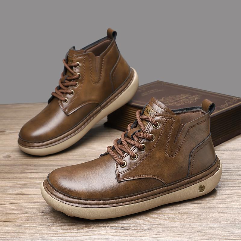 Ручная строчка Натуральная кожа Мужские ботинки Удобная повседневная кожаная обувь для мужчин Ботильоны Большой размер Рабочая обувь